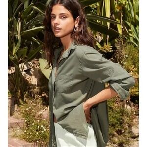 Grayson The Hero Button Up Linen Shirt Long Sleeve Army Green Size 3 Medium